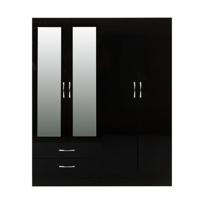 Seconique Nevada 4 Door 2 Drawer Mirrored Wardrobe Black Gloss