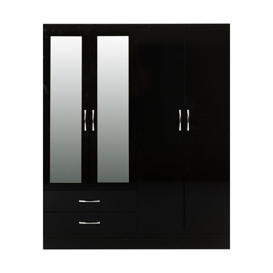 Seconique Nevada 4 Door 2 Drawer Mirrored Wardrobe Black Gloss