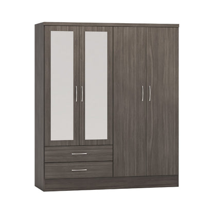 Seconique Nevada 4 Door 2 Drawer Mirrored Wardrobe Black Wood Grain