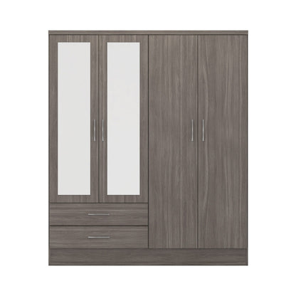 Seconique Nevada 4 Door 2 Drawer Mirrored Wardrobe Black Wood Grain