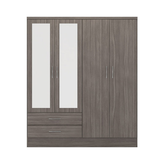 Seconique Nevada 4 Door 2 Drawer Mirrored Wardrobe Black Wood Grain
