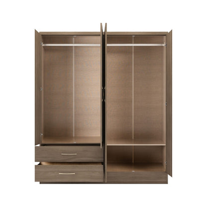 Seconique Nevada 4 Door 2 Drawer Mirrored Wardrobe Rustic Oak Effect