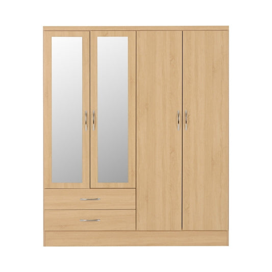 Seconique Nevada 4 Door 2 Drawer Mirrored Wardrobe Sonoma Oak Effect