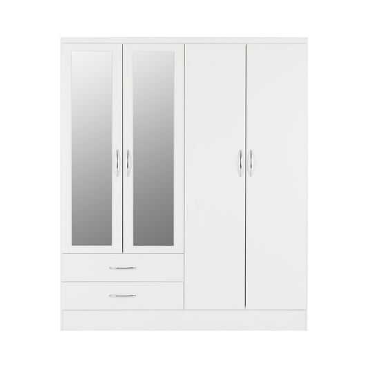 Seconique Nevada 4 Door 2 Drawer Mirrored Wardrobe White Gloss