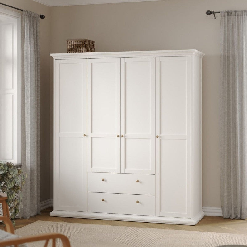 Furniture To Go Paris 4 Doors 2 Drawers Wardrobe White