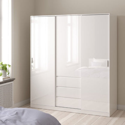 Furniture To Go Naia 2 Sliding Doors 1 Door 3 Drawers Wardrobe White High Gloss