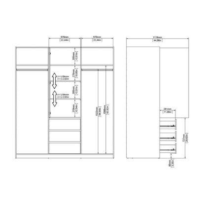 Furniture To Go Naia 2 Sliding Doors 1 Door 3 Drawers Wardrobe White High Gloss