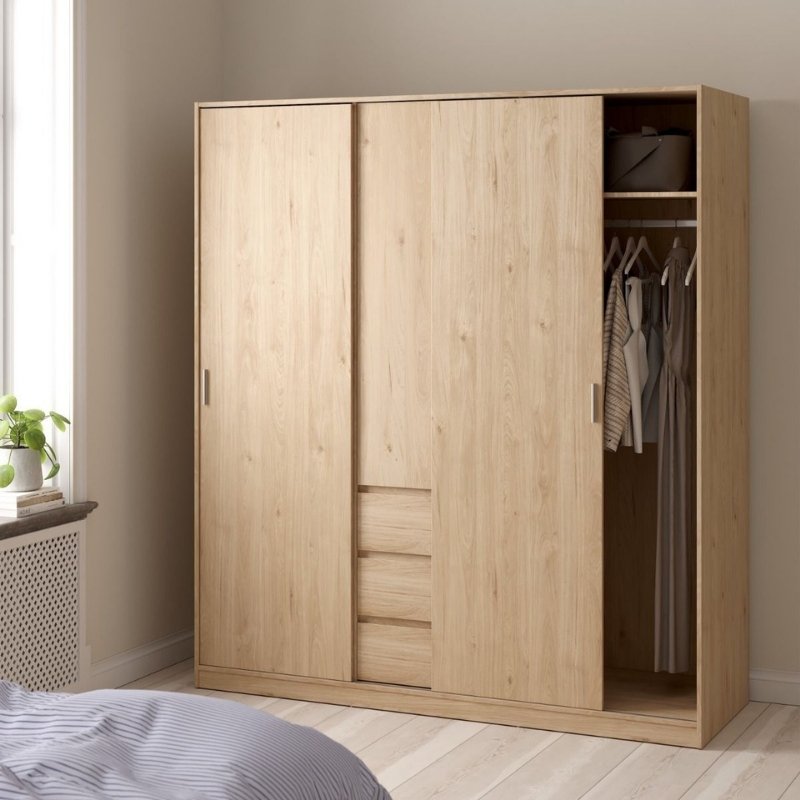 Furniture To Go Naia 2 Sliding Doors 1 Door 3 Drawers Wardrobe Jackson Hickory Oak