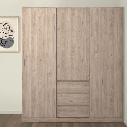 Furniture To Go Naia 2 Sliding Doors 1 Door 3 Drawers Wardrobe Jackson Hickory Oak