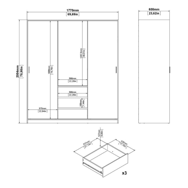 Furniture To Go Naia 2 Sliding Doors 1 Door 3 Drawers Wardrobe White