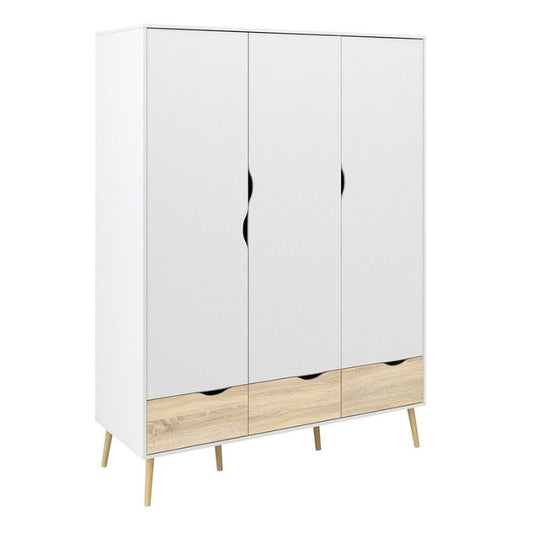 Furniture To Go Oslo 3 Doors 3 Drawers Wardrobe White & Oak