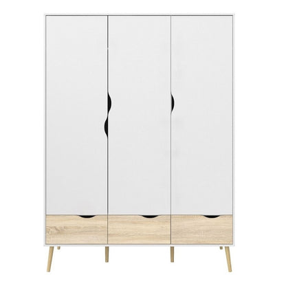 Furniture To Go Oslo 3 Doors 3 Drawers Wardrobe White & Oak