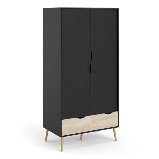 Furniture To Go Oslo 2 Doors 2 Drawers Wardrobe Black & Oak