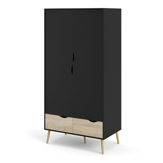Furniture To Go Oslo 2 Doors 2 Drawers Wardrobe Black & Oak