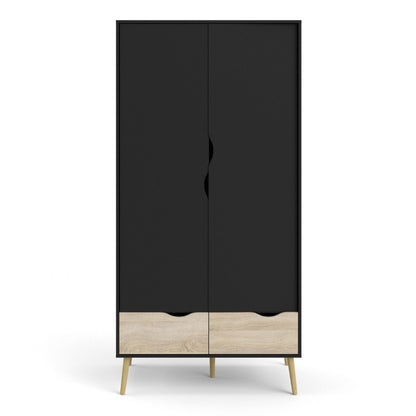 Furniture To Go Oslo 2 Doors 2 Drawers Wardrobe Black & Oak