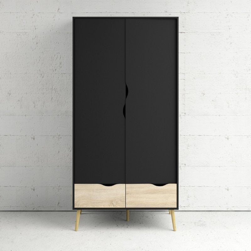 Furniture To Go Oslo 2 Doors 2 Drawers Wardrobe Black & Oak