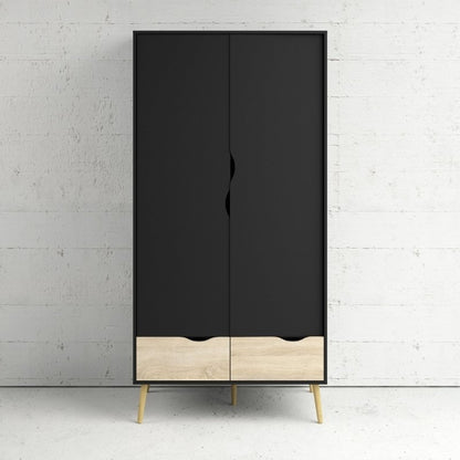 Furniture To Go Oslo 2 Doors 2 Drawers Wardrobe Black & Oak