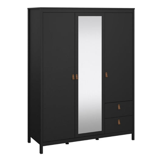 Furniture To Go Barcelona 2 Doors 1 Mirror Door 2 Drawers Wardrobe Matte Black