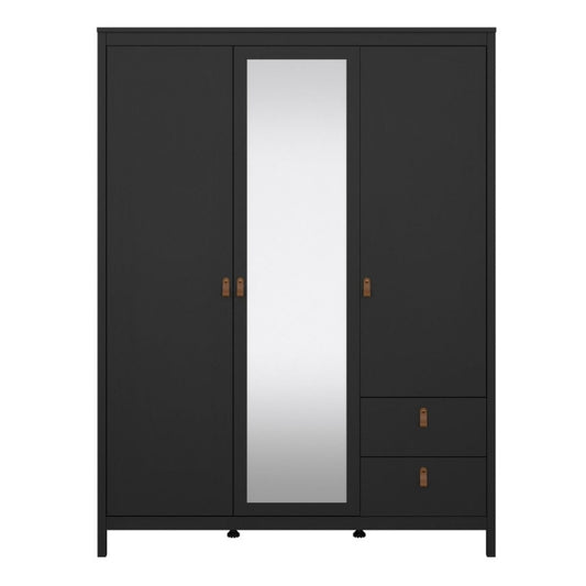Furniture To Go Barcelona 2 Doors 1 Mirror Door 2 Drawers Wardrobe Matte Black