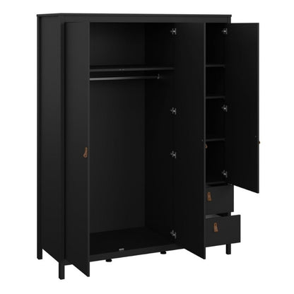 Furniture To Go Barcelona 2 Doors 1 Mirror Door 2 Drawers Wardrobe Matte Black