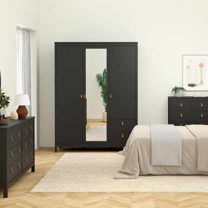 Furniture To Go Barcelona 2 Doors 1 Mirror Door 2 Drawers Wardrobe Matte Black