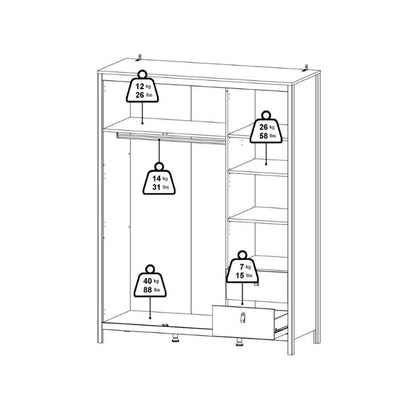 Furniture To Go Barcelona 2 Doors 1 Mirror Door 2 Drawers Wardrobe White