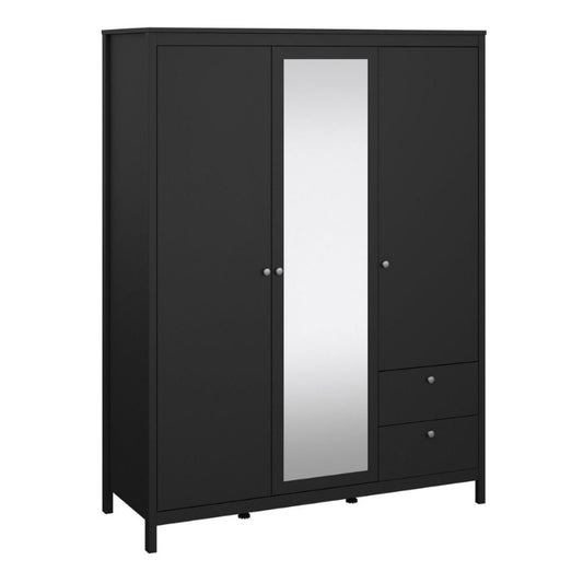 Furniture To Go Madrid 2 Doors 1 Mirror Door 2 Drawers Wardrobe Matte Black