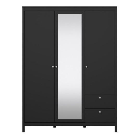 Furniture To Go Madrid 2 Doors 1 Mirror Door 2 Drawers Wardrobe Matte Black