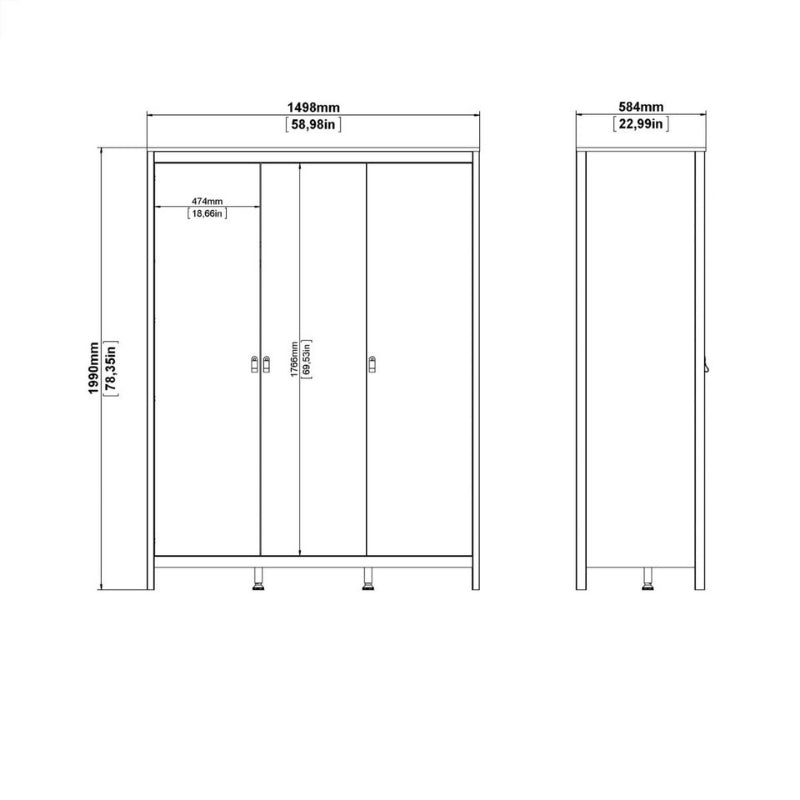 Furniture To Go Madrid 3 Door Wardrobe White