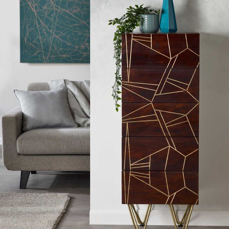 Geometrically patterned wooden chest.