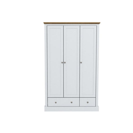 White and oak wardrobe against white background, minimalist design with clean lines.