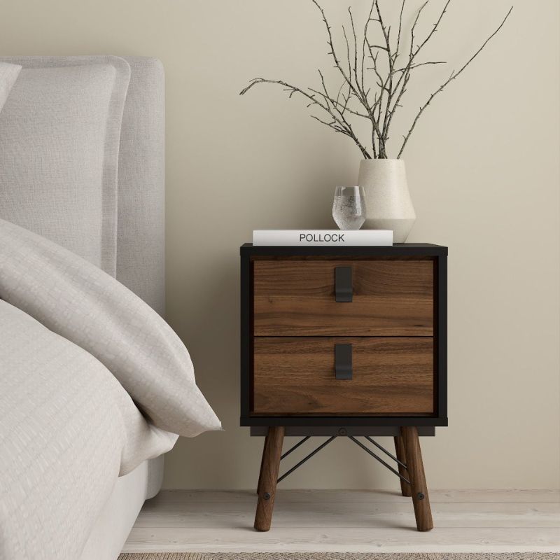 Furniture To Go Ry Package - Wardrobe 3 doors + 3 drawers + Double chest of drawers 6 drawers + Bedside cabinet 2 drawer in Matte Black Walnut