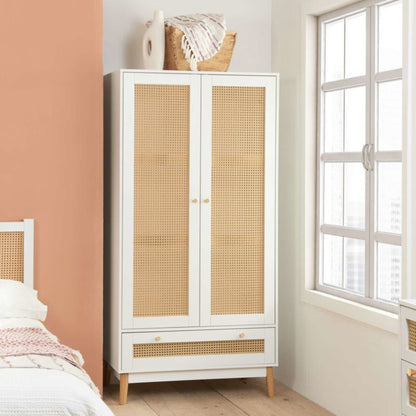 Birlea Croxley 2 Door 1 Rattan Wardrobe White