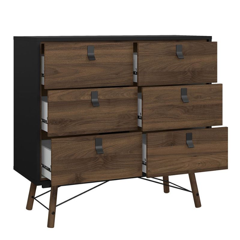 Furniture To Go Ry Package - Wardrobe 3 doors + 3 drawers + Double chest of drawers 6 drawers + Bedside cabinet 2 drawer in Matte Black Walnut