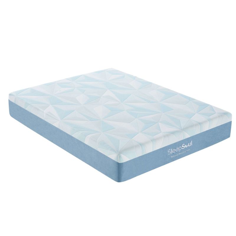 A blue Sleep Number mattress displayed prominently, showcasing its sleek design and comfort features.