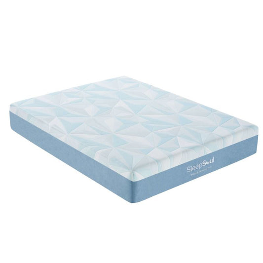 A blue Sleep Number mattress displayed prominently, showcasing its sleek design and comfort features.