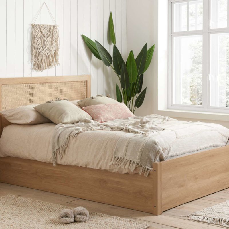 Birlea Croxley Double Oak Rattan Ottoman Bed