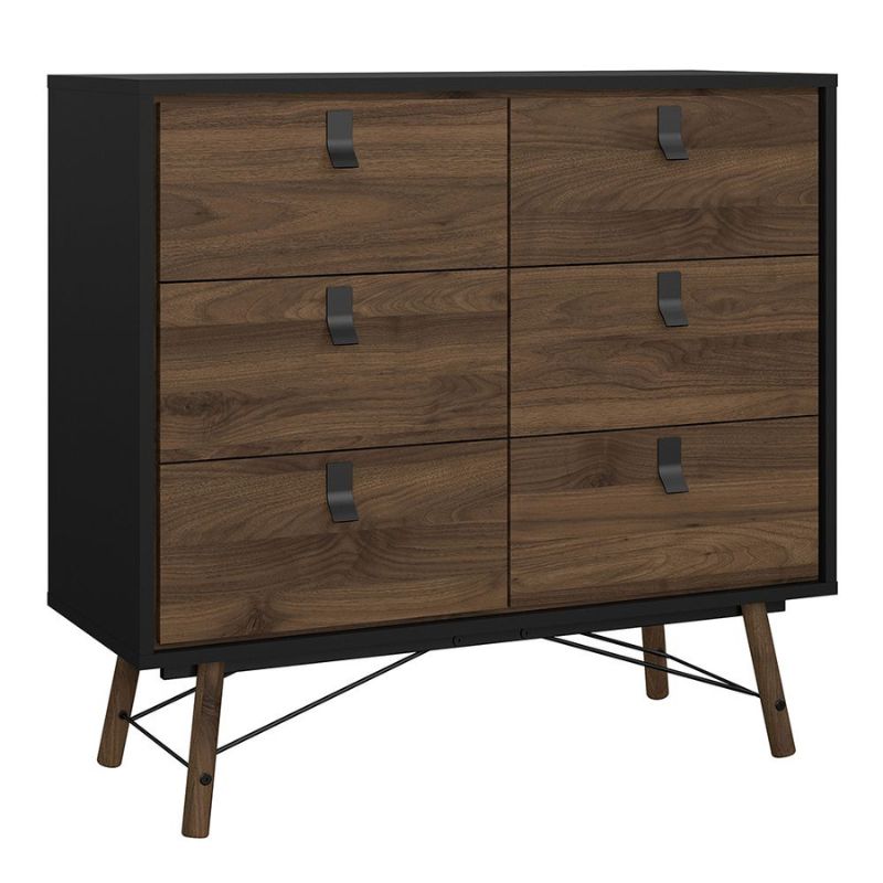 Furniture To Go Ry Package - Wardrobe 3 doors + 3 drawers + Double chest of drawers 6 drawers + Bedside cabinet 2 drawer in Matte Black Walnut