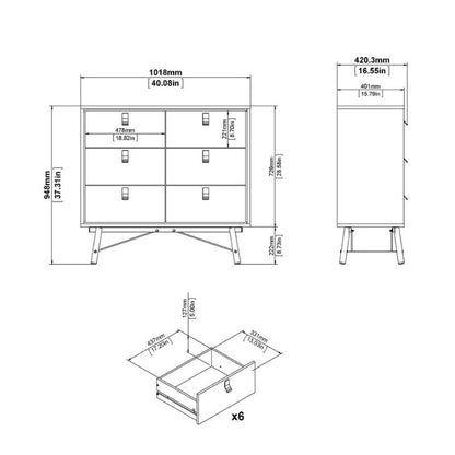 Furniture To Go Ry Package - Wardrobe 3 doors + 3 drawers + Double chest of drawers 6 drawers + Bedside cabinet 2 drawer in Matte Black Walnut