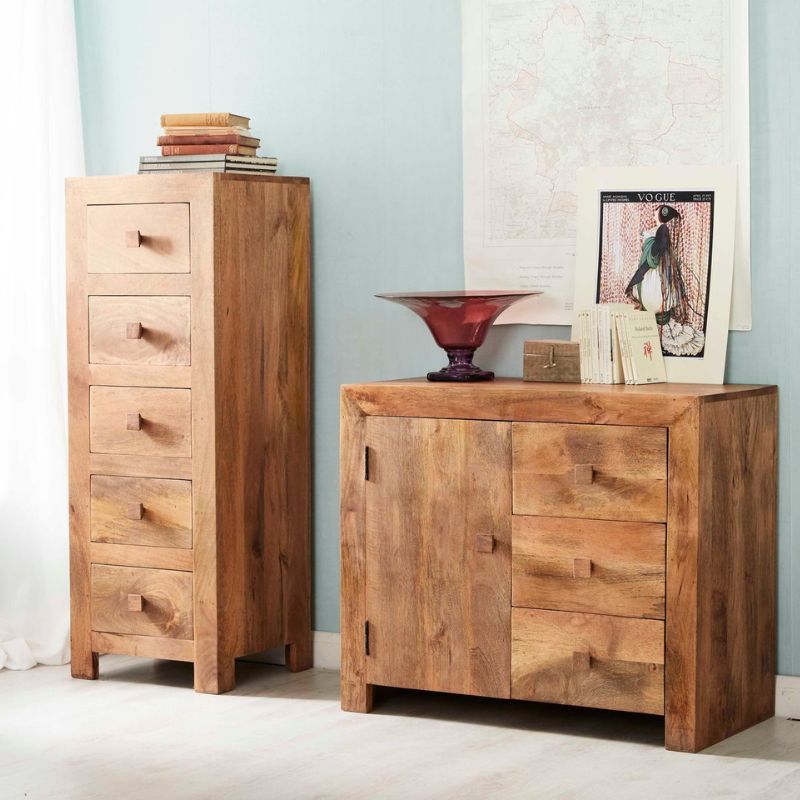 Indian Hub Toko Light Mango 5 Drawer Chest