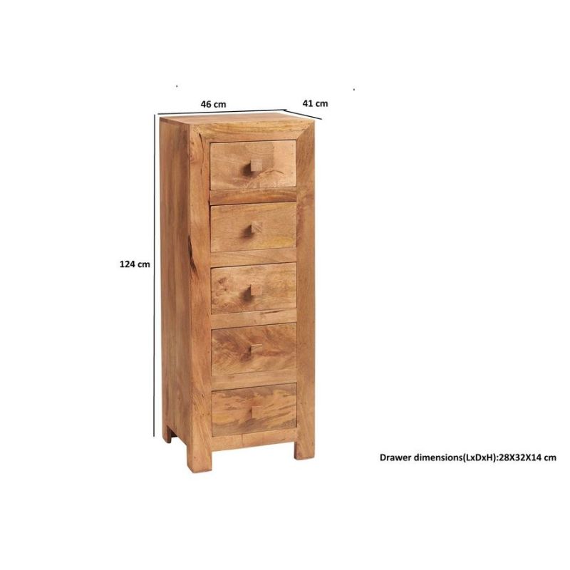 Indian Hub Toko Light Mango 5 Drawer Chest