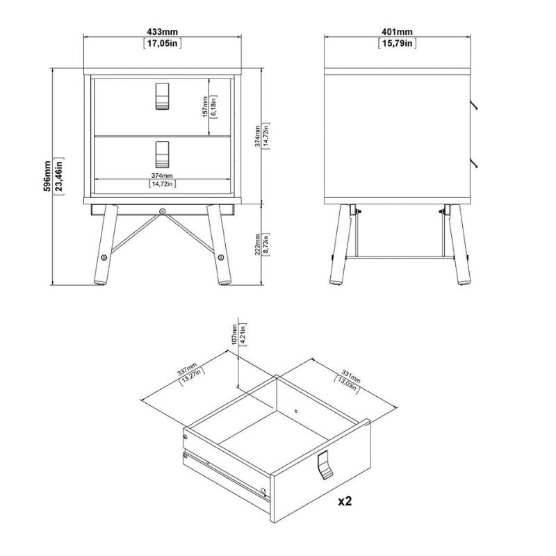 Furniture To Go Ry Package - Wardrobe 3 doors + 3 drawers + Double chest of drawers 6 drawers + Bedside cabinet 2 drawer in Matte White