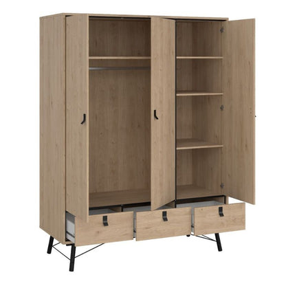 Furniture To Go Ry Package - Wardrobe 3 doors + 3 drawers + Double chest of drawers 6 drawers + Bedside cabinet 2 drawer in Matte White