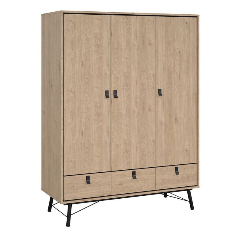 Furniture To Go Ry Package - Wardrobe 3 doors + 3 drawers + Double chest of drawers 6 drawers + Bedside cabinet 2 drawer in Matte White