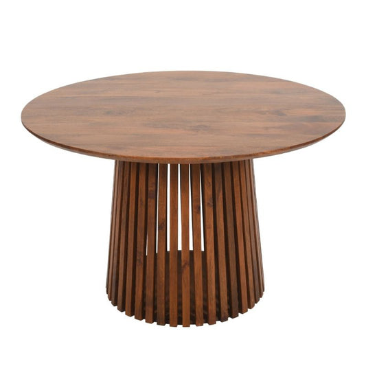 Indian Hub Slatted Mango Wood Round Dining Table