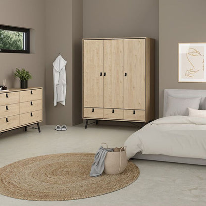 Furniture To Go Ry Package - Wardrobe 3 doors + 3 drawers + Double chest of drawers 6 drawers + Bedside cabinet 2 drawer in Matte White