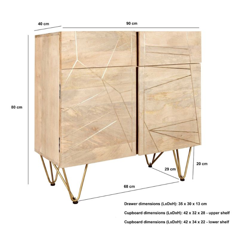 Indian Hub Light Gold 2 Door Medium Sideboard