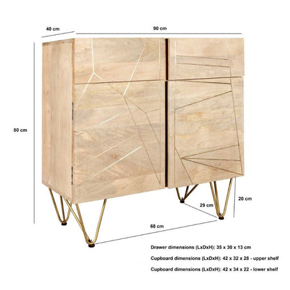 Indian Hub Light Gold 2 Door Medium Sideboard