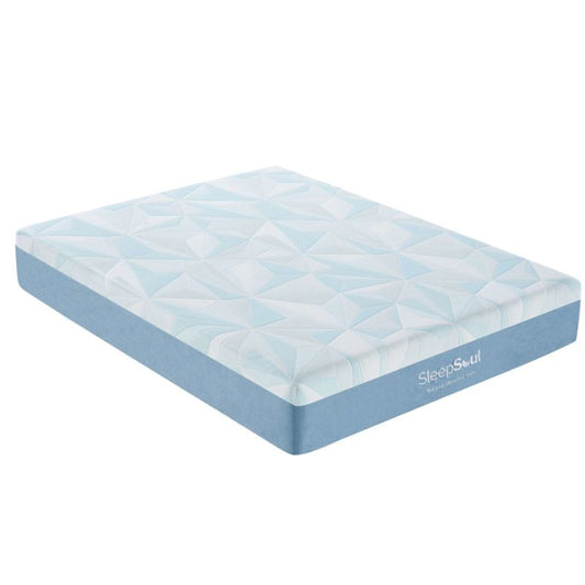 A blue Sleep Number mattress displayed prominently, showcasing its sleek design and comfort features.