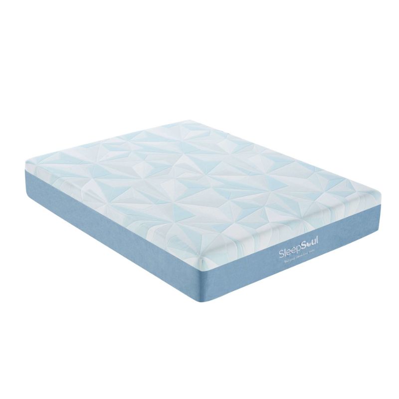 A comfort mattress featuring a stylish blue and white pattern, designed for a restful and inviting sleep experience.